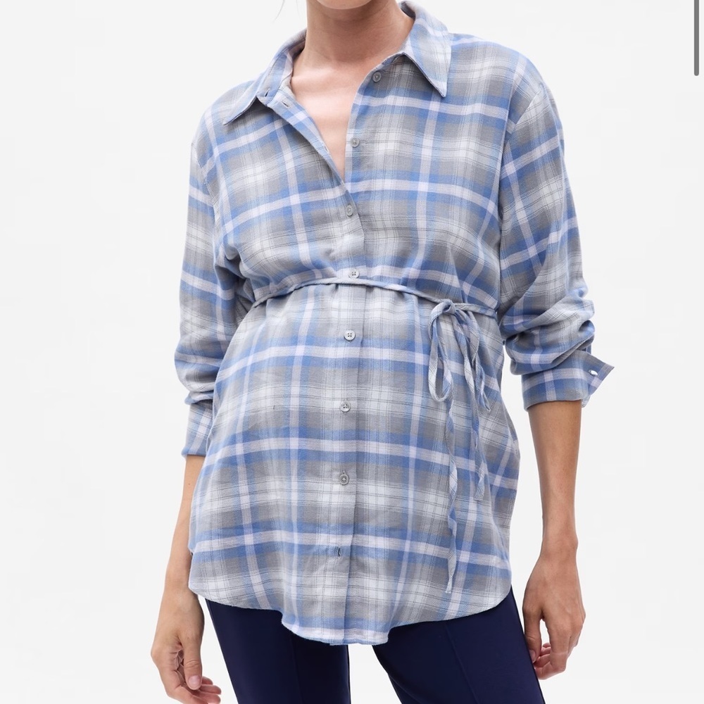 Gap Maternity Tie-Waist Plaid Shirt